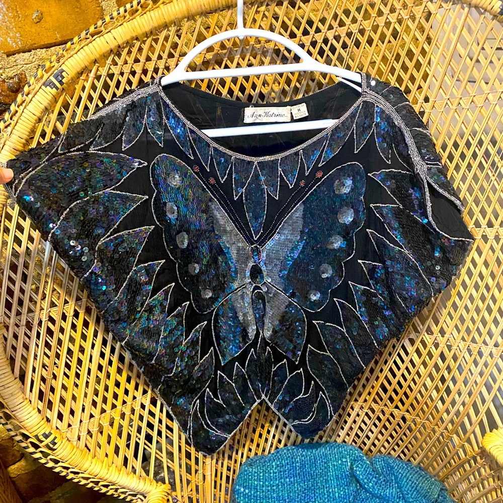 Vintage sequin butterfly top
